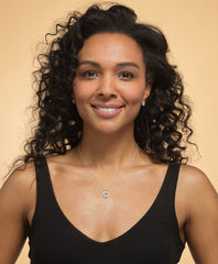 Model wearing sterling silver sister circle necklace.