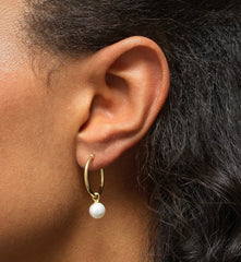 Sterling silver gold pearl hoop earrings in Bijou Betty gift box.