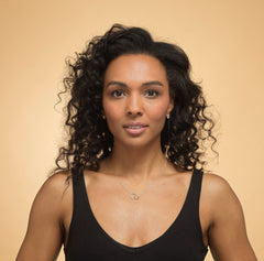 Model wearing Bijou Betty work bestie jewellery, great for just-because colleague gifts.