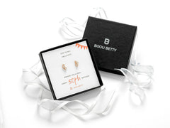 Sterling silver 50th birthday CZ earrings in Bijou Betty gift box.