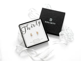 Sterling silver 30th birthday CZ earrings in Bijou Betty gift box.