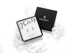 Sterling silver 30th birthday CZ earrings in Bijou Betty gift box.