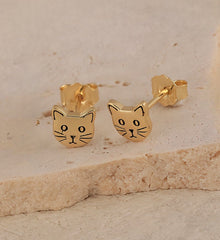 Cat Stud Earrings in Sterling Silver, Gold Cat Earrings, Cute Cat Earrings, Silver Cat Earrings, Nature Inspired Silver Animal Studs