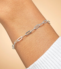 Silver Paperclip Link Chain Bracelet, 925 Sterling Silver, Dainty Paper Clip Link Chain, Women's Bracelet, Gift for Her, Minimalist Bracelet