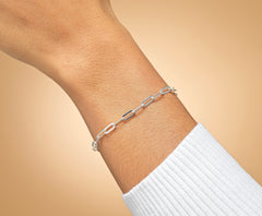 Silver Paperclip Link Chain Bracelet, 925 Sterling Silver, Dainty Paper Clip Link Chain, Women's Bracelet, Gift for Her, Minimalist Bracelet