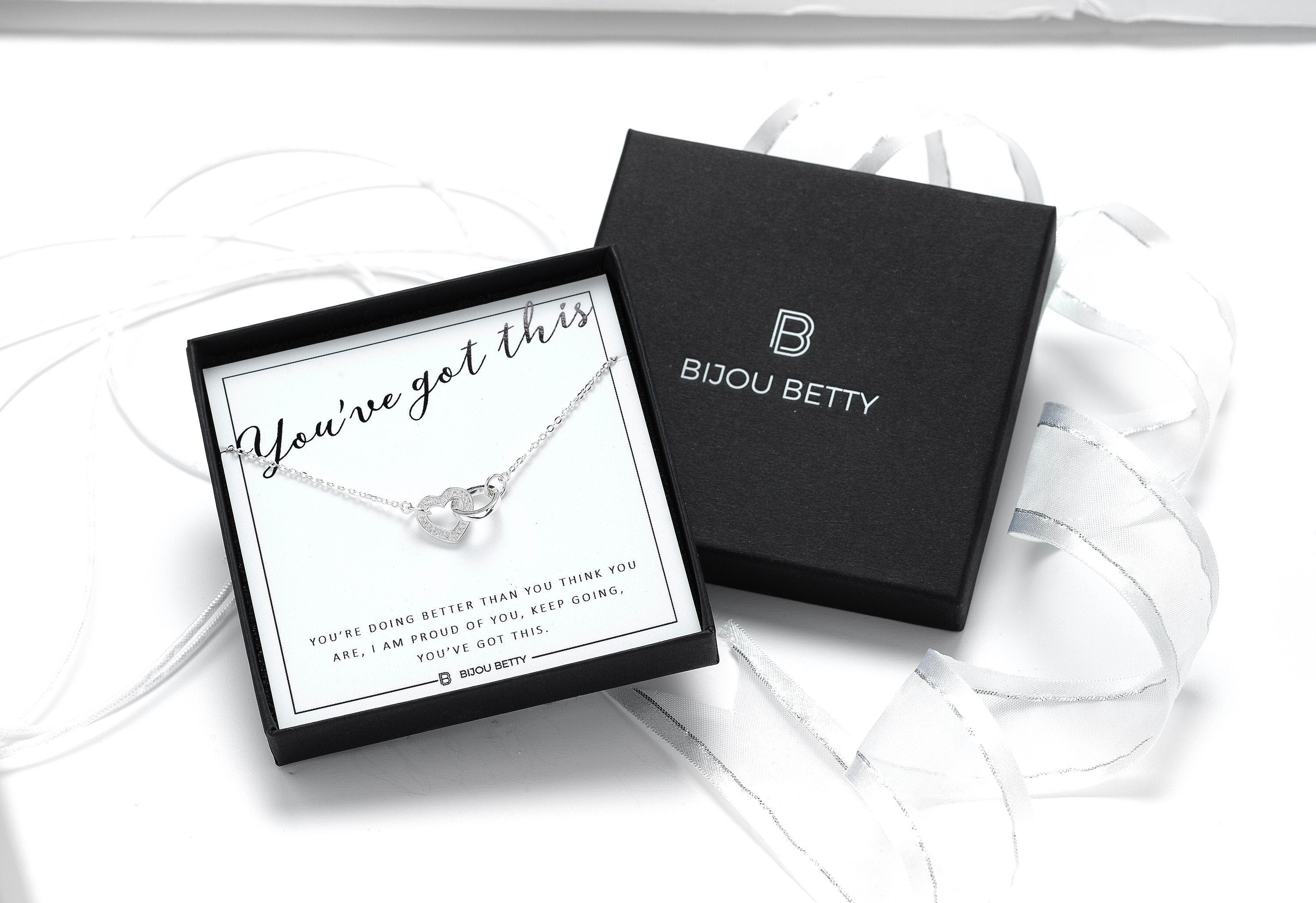Sterling silver You've Got This heart necklace in gift box .