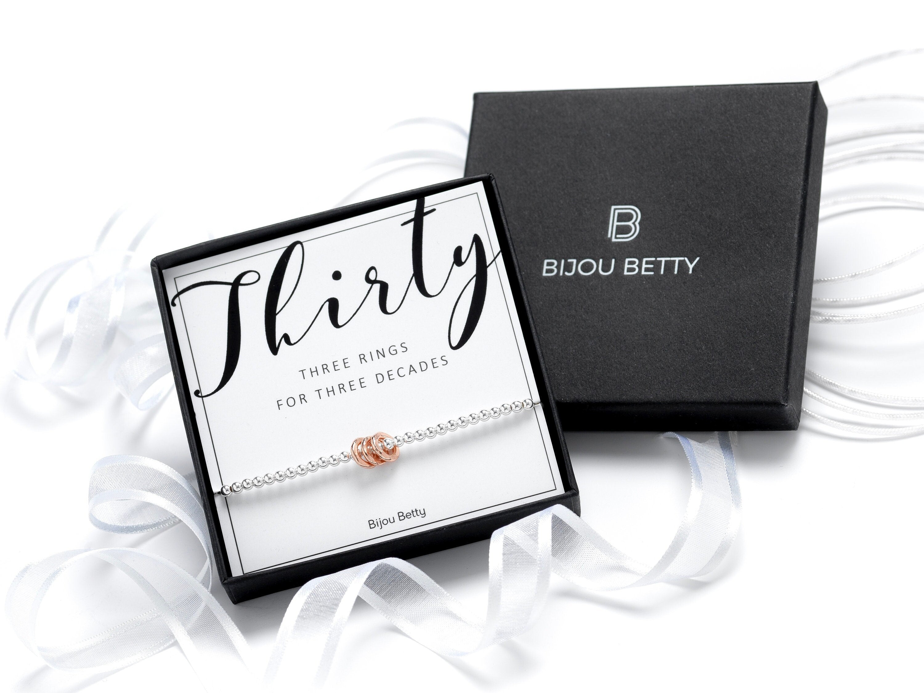 Sterling silver 30th birthday rose gold vermeil 3 ring bracelet.