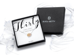 Sterling silver 30th birthday necklace in Bijou Betty gift box.