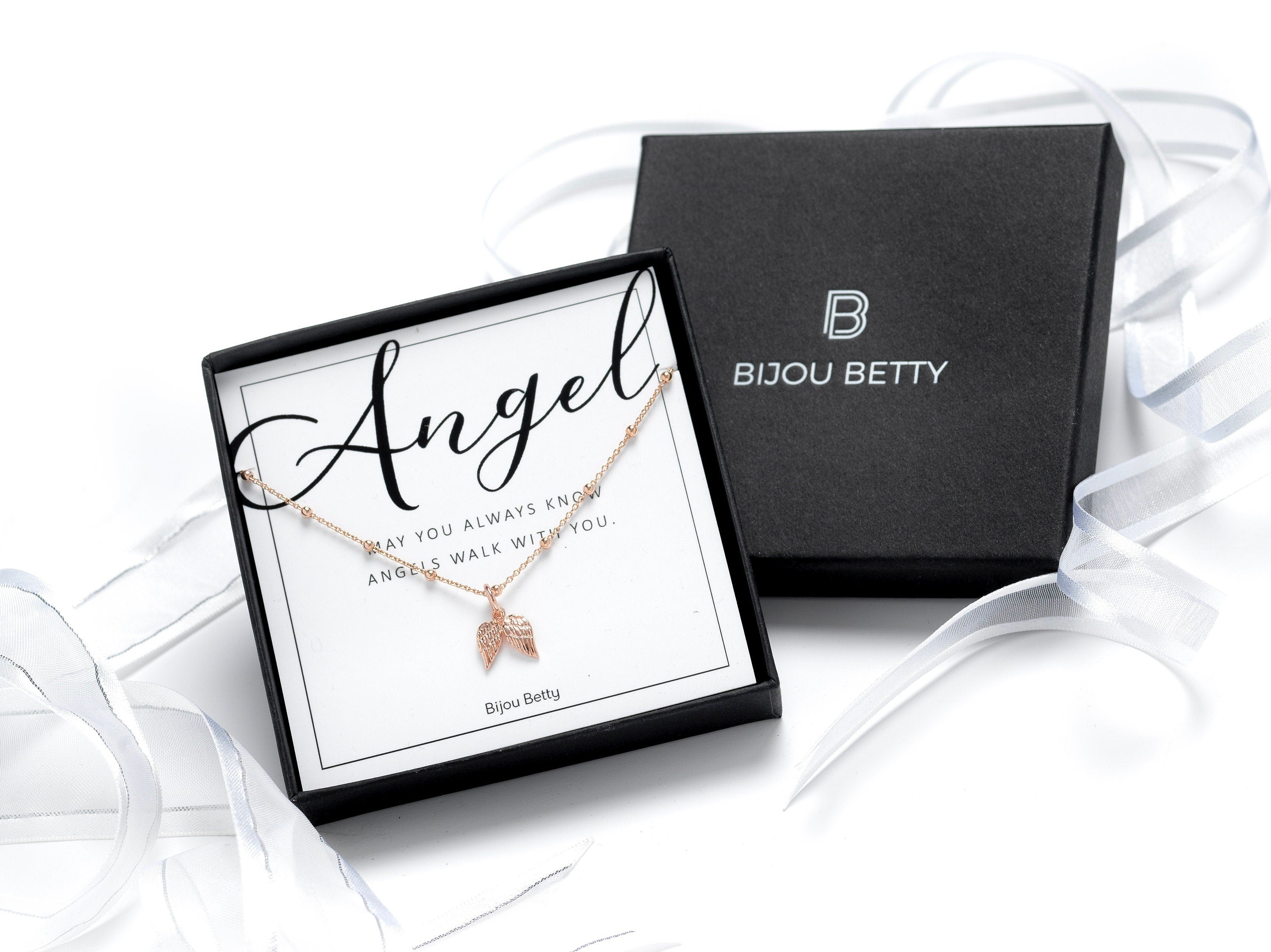 Angel Wing Necklace in Rose Gold - A Symbol of Protection & Guidance - Remembrance Gift