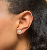 Sterling silver daisy stud earrings with gold centre in Bijou Betty gift box.