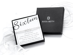 Sterling silver sweet 16 heart bracelet in Bijou Betty gift box.