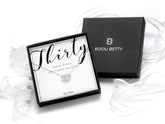 Sterling silver 30th birthday necklace in Bijou Betty gift box.