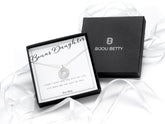 Sterling silver stepdaughter necklace with rings in Bijou Betty gift box.