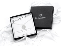 Sterling silver stepdaughter necklace with rings in Bijou Betty gift box.