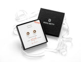 Sterling silver 50th birthday earrings with black CZ in Bijou Betty gift box.