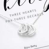Sterling silver 30th birthday necklace with 3 hearts in Bijou Betty gift box.