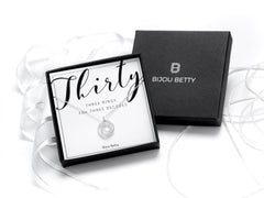 Sterling silver 30th birthday three-ring CZ necklace in gift box