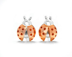 Sterling Silver Ladybird Stud Earrings - Tiny Ladybug Earrings with Rose Gold Plate