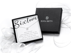 Sterling silver sweet 16 initial necklace in Bijou Betty gift box.