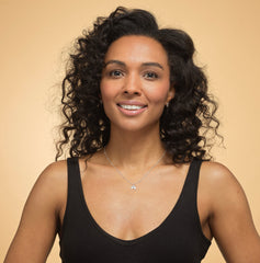 Model wearing sterling silver guardian angel wing necklace.