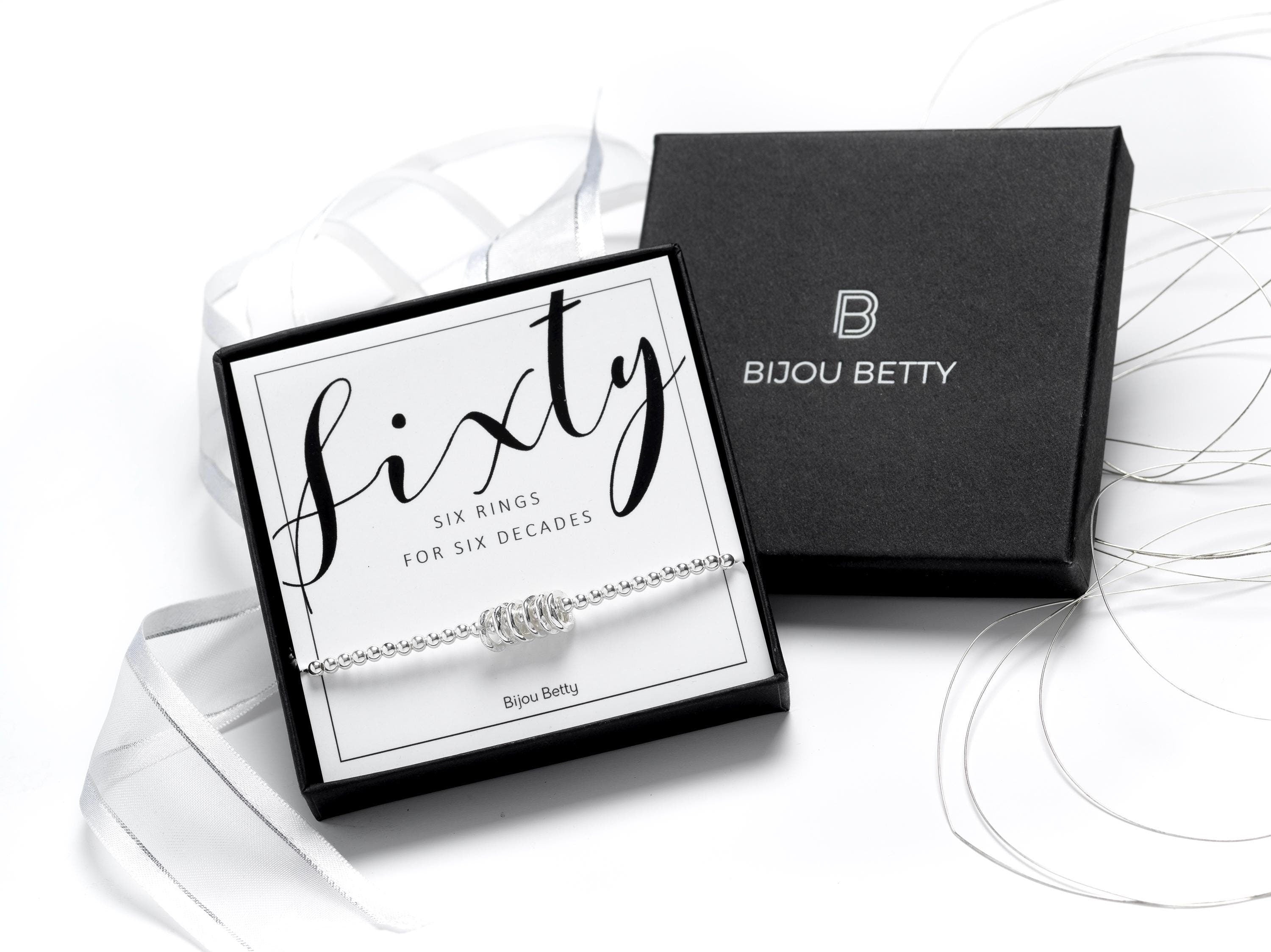 Sterling silver 60th birthday bracelet in Bijou Betty gift box.
