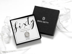 Sterling silver 60th birthday 6 ring necklace in gift box with bag.
