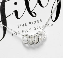 50th Birthday Necklace with 5 Textured Rings