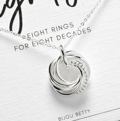 Sterling Silver 8 Ring Necklace | 80th Birthday Gift for Mum, Grandma, Milestone Keepsake