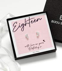 Sterling silver 18th birthday stud earrings with CZ stones.