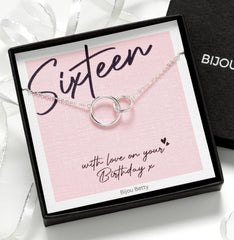 16th Birthday Gift - Sterling Silver Necklace or Bracelet for Daughter, Sister, or Friend | Interlinked Circles Necklace