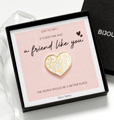 Gift for Friend - Gold-Plated Enamel Heart Pin with Floral Motif for Birthday or Thank You Gift