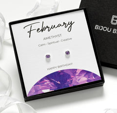 February Birthstone Earrings - Sterling Silver Amethyst Studs Gift for Daughter or Friend