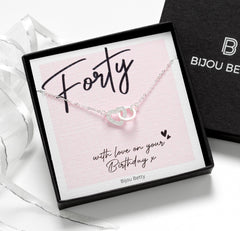 Sterling silver 40th birthday heart necklace in Bijou Betty gift box.