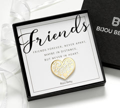 Gift for Friend - Gold-Plated Enamel Heart Pin with Floral Motif for Birthday or Thank You Gift