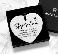 Step Mum Gift - Ceramic Heart Keepsake with Ribbon, Birthday or Christmas Gift