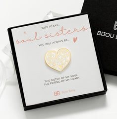 Gift for Friend - Gold-Plated Enamel Heart Pin with Floral Motif for Birthday or Thank You Gift