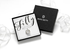 Silver 50th birthday necklace in Bijou Betty gift box.