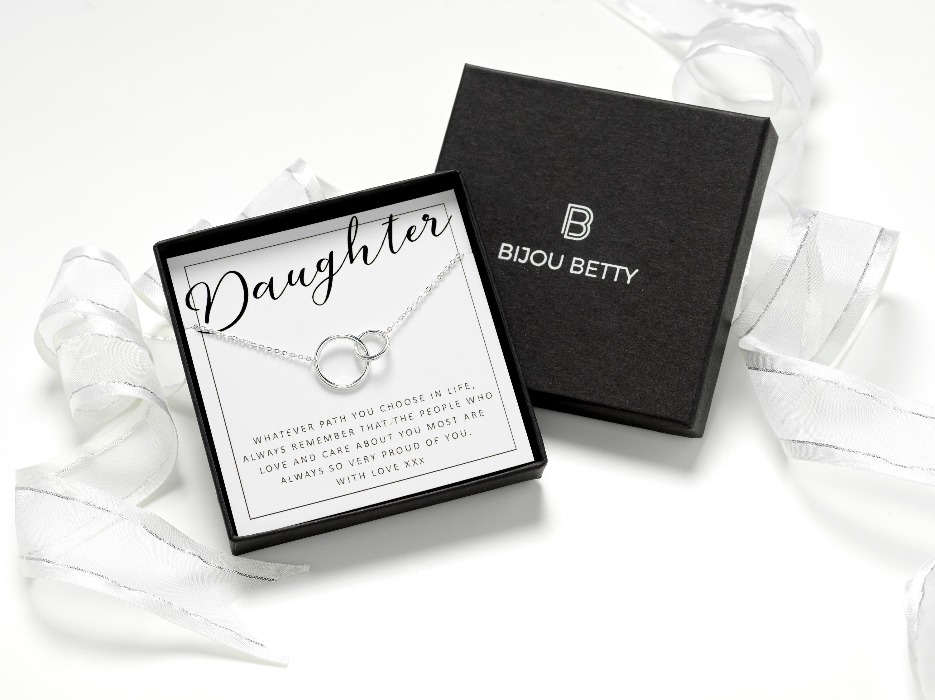 Sterling silver daughter necklace in Bijou Betty gift box.