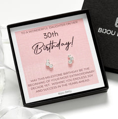 30th Birthday Gift - Sterling Silver Earrings for Daughter with Message Card - 30th Birthday Jewellery