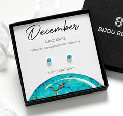 December Birthstone Earrings - Sterling Silver Turquoise Studs Gift for Daughter, Sister, or Friend