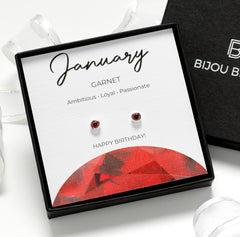 January Birthstone Earrings - Sterling Silver Garnet Studs Gift for Daughter or Friend