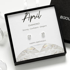 April Birthstone Earrings - Sterling Silver Diamond Cubic Zirconia Studs Gift for Daughter, Sister, Mum or Friend