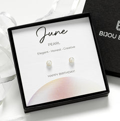 June Birthstone Earrings - Sterling Silver Pearl Studs Gift for Daughter, Mum, Sister or Friend