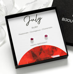 July Birthstone Earrings - Sterling Silver Ruby Studs Gift for Daughter, Mum, Sister or Friend
