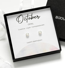 October Birthstone Earrings - Sterling Silver Opal Studs Gift for Daughter, Mum, Sister or Friend