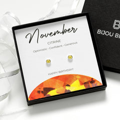 November Birthstone Earrings - Sterling Silver Citrine Studs Gift for Daughter, Mum, Sister or Friend