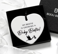 Pregnancy Gift for Best Friend - Ceramic Heart Keepsake 'My Bestie is Growing a Baby Bestie!'