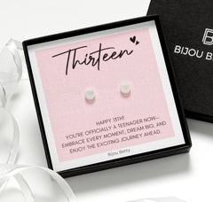 13th Birthday Sterling Silver Circle Stud Earrings Gift