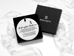 Ceramic daughter keepsake ornament with optional Bijou Betty gift box and bag.