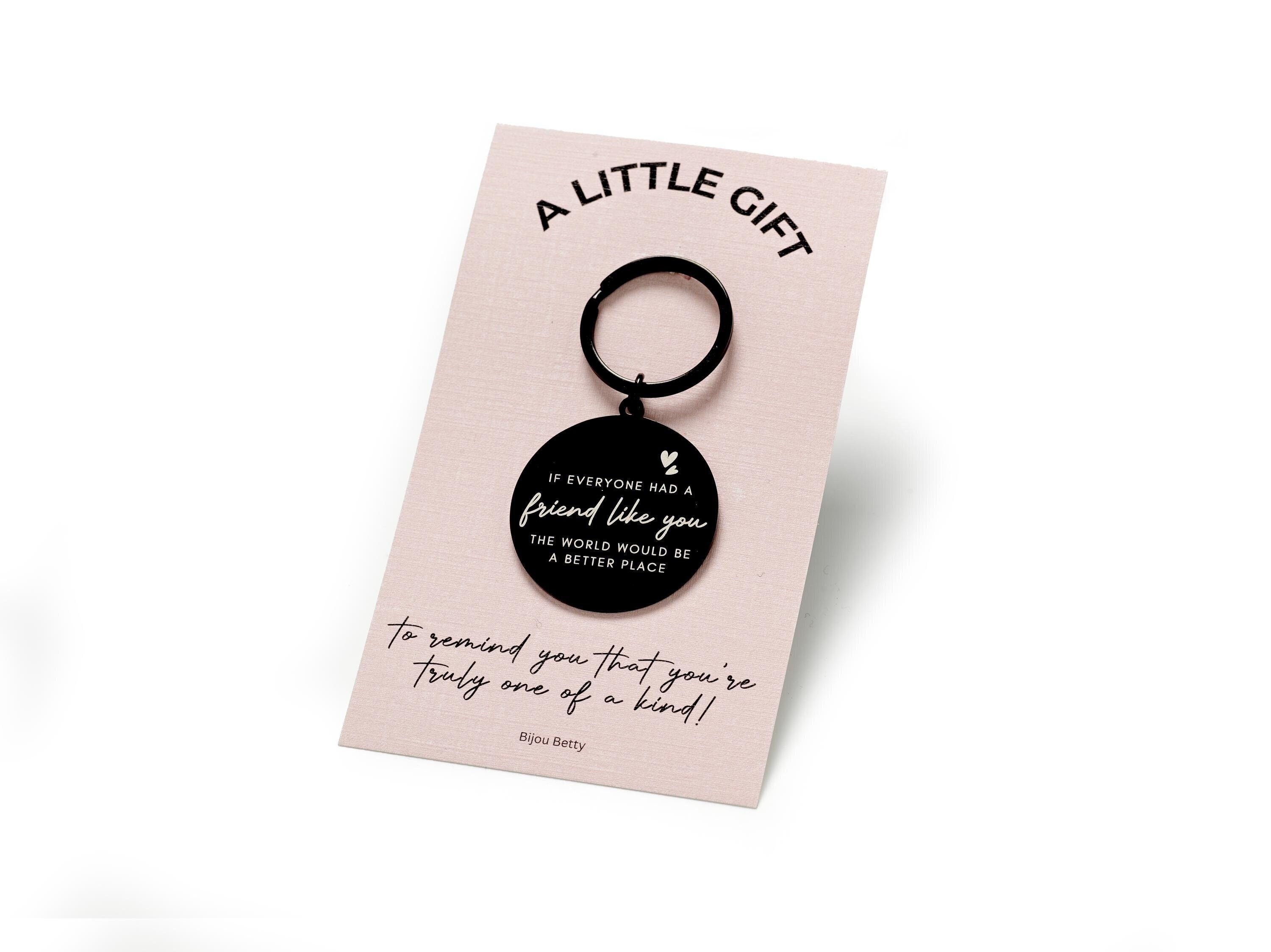 Stainless steel friendship keyring engraved with a thoughtful message, measuring 40mm in diameter. Perfect gift for friends and colleagues. Comes wrapped in tissue paper with an optional gift bag. Ideal for birthdays, Christmas, and thank-you gifts.
